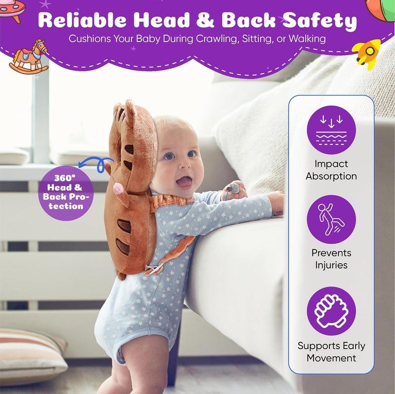 HippoBaby Baby Head Protector Backpack – Toddler Safety Cushion for Crawling & Walking – Infant Fall Protection Pillow with Adjustable Straps – Comes with Knee Pads & Non-Slip Baby Socks (Blue Dragon) - Image 2